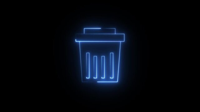 Glowing neon line Trash can icon isolated on a black background. Recycle basket for digital icon. 4k