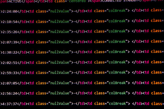 Web developer programming screen. Technology abstract background of coding screen for web design, software development, data analysis, data security concept.