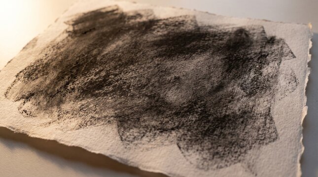 High angle shot of a heavy charcoal smudge field texture applied by hand onto deckle edge fine art cotton paper