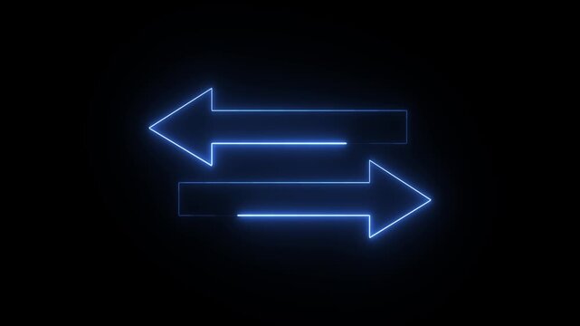 Glowing Blue Neon Arrows Pointing Left and Right Representing Data Exchange or Transfer.