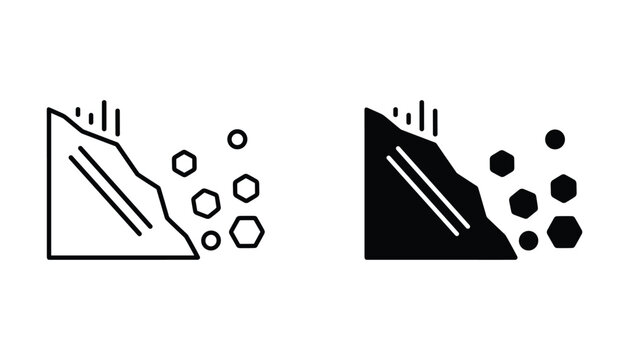 Landslide hazard and rockfall danger warning sign icon set for geological survey and natural disaster safety communication graphic design element in circular frames
