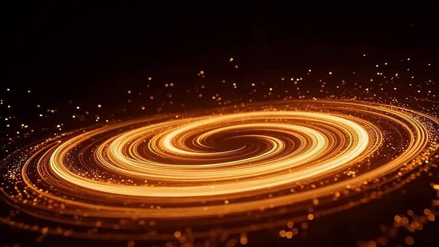 Golden spiral light pattern with sparkles