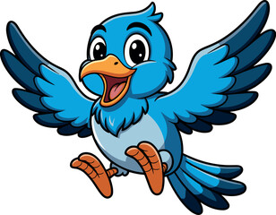 Fototapeta premium Cute flying blue bird vector illustration happy cartoon animal mascot character for kids nursery prints