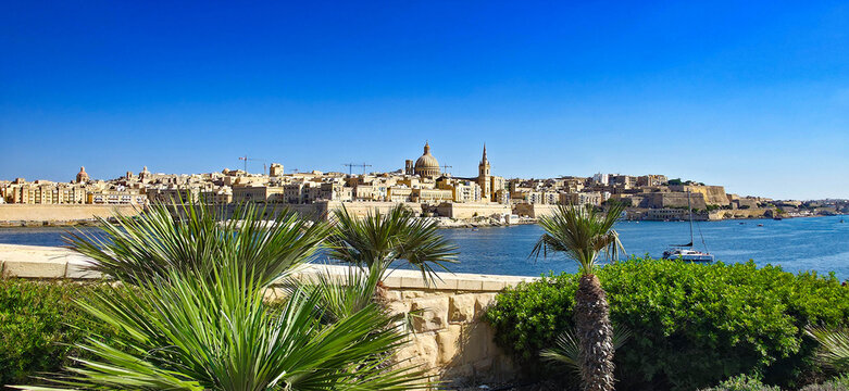 View of the Valletta skyline from Fort Tign&eacute; in Sliema, Malta	