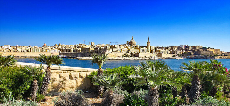 View of the Valletta skyline from Fort Tign&eacute; in Sliema, Malta	