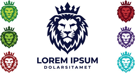 Obraz premium King Lion Head Logo Template Set with Royal Crown and Multiple Color Variations for Corporate Brand Identity Esports and Business Team Branding