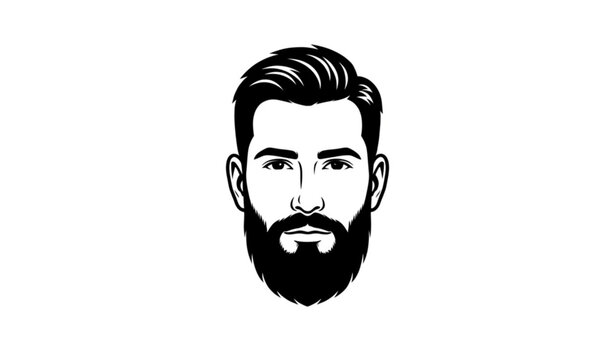 Black and white bearded man portrait minimalist vector illustration isolated on white background