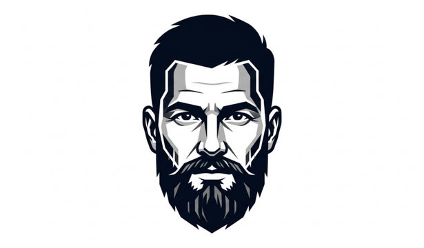 Monochrome male beard portrait vector illustration isolated on white background
