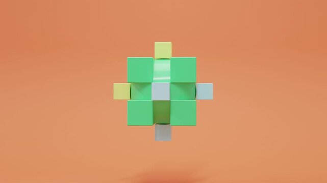 Modern abstract 3D render featuring cubic objects in bright neon colors, colorful geometric composition, premium digital design, contemporary visual background for branding and presentations
