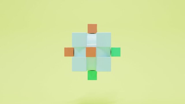 Abstract 3D animation with colorful cubic objects in vivid neon colors, modern geometric composition, realistic digital render, contemporary minimalist design, seamless background for creative visual 