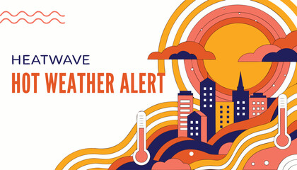 Obraz premium Retro style illustration showing a city during a heatwave alert