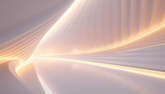 Abstract 3D parametric background with smooth white flowing architectural waves and elegant gold lines