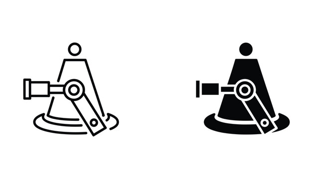 Technical drafting compass tool icon set featuring professional engineering equipment in outline and solid black silhouette styles for architectural design or mechanical blueprints and projects
