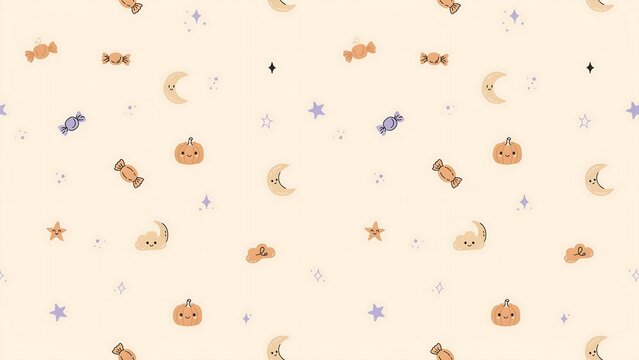 Cute halloween poster pattern pumpkins candy moons stars seamless design