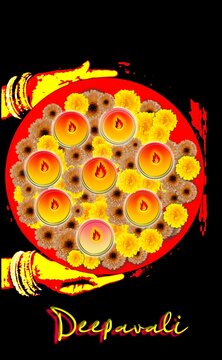 Traditional Diwali and Deepavali festival background featuring glowing oil lamps, floral mandala design, and warm festive lights. greeting cards, banners, invitations, and holiday promotion.