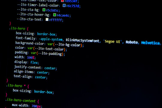 Web developer coding screen. Technology abstract background of coding screen for web design, software development, data analysis, data security concept.
