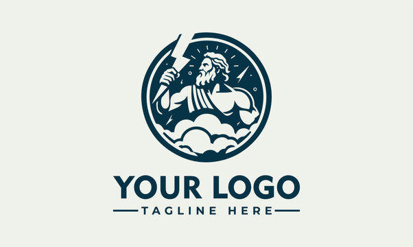 Professional Vector Logo Illustration Featuring Zeus God of Thunder and Lightning Bolt Design