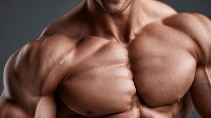 Obraz premium Close-up of a muscular man's chest and shoulders.