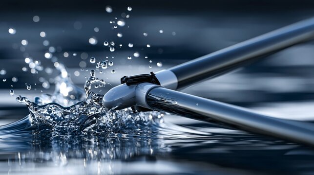 Close-up of a paddle creating splashes in water during rowing.