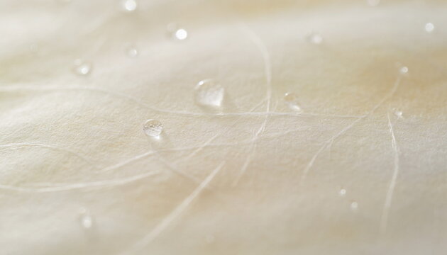Water drops on white elegant fiber paper background 白い繊維紙と水滴の背景素材