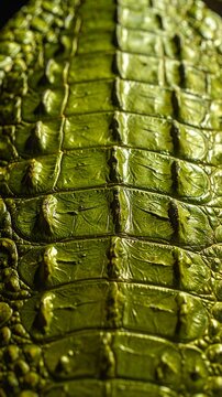 Detailed Texture of Green Crocodile Skin with Bumpy Scales Macro