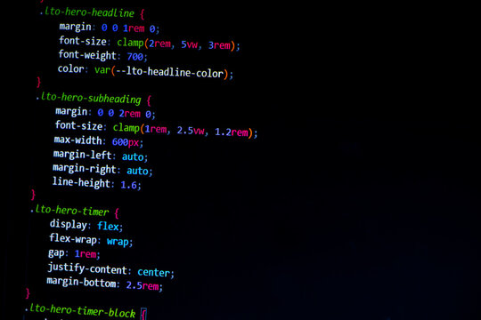 Web developer coding screen, Technology abstract background of coding screen for web design, software development, data analysis, data security concept.
