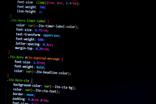 Programming or coding screen of data scientist. Technology abstract background of coding screen for web design, software development, data analysis, data security concept.