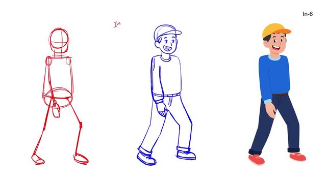 Man evolving from stick figure to person in yellow hard hat