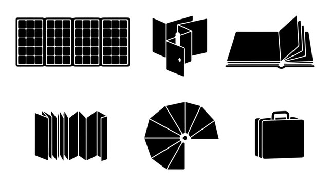 10 Solar panel, brochure, book, portfolio, fan, briefcase icons, outline solid styles, UI and web interface design