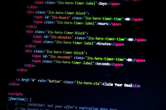 Programmer coding screen,work from home concept. Web developer coding screen. Technology abstract background of coding screen for web design, software development, data analysis, data security concept