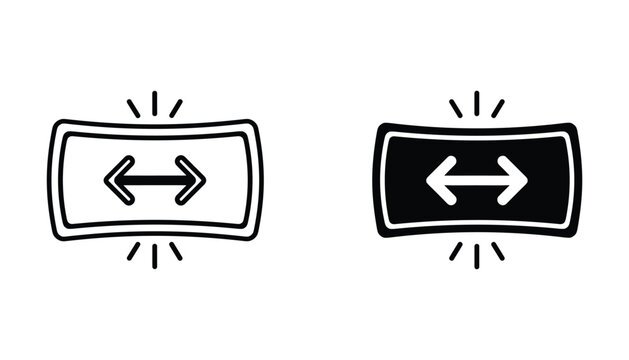 Horizontal stretch or expand icon set in black outline and solid style with arrows inside rectangle isolated on white background for user interface design and responsive web development