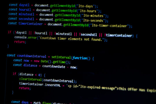 Web developer coding screen. Web developer coding screen. Technology abstract background of coding screen for web design, software development, data analysis, data security concept.