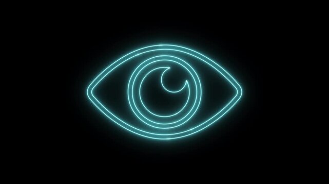 Eye glowing neon icon video animation	