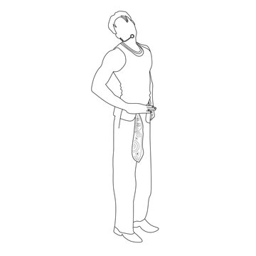 Minimalist Male K-Pop Idol Line Art Illustration Performing on Stage