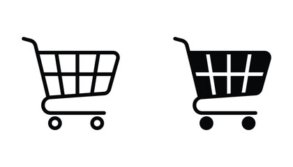 Shopping cart icons set featuring outline and solid styles for e-commerce website design UI elements isolated on white background for digital business marketing and retail store interface © TARU STOCKPLC