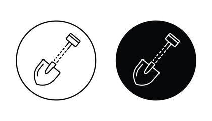Construction shovel icon set with digging tool symbols in linear and solid styles for gardening or landscaping business branding and civil engineering project management software interfaces © TARU STOCKPLC