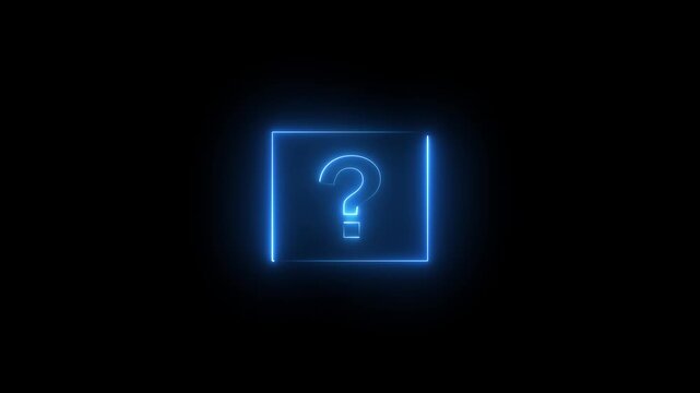Glowing neon blue color question mark sign icon animation quiz confusion mark punctuation sign symbol on black background