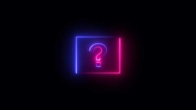 Glowing neon blue color question mark sign icon animation quiz confusion mark punctuation sign symbol on black background