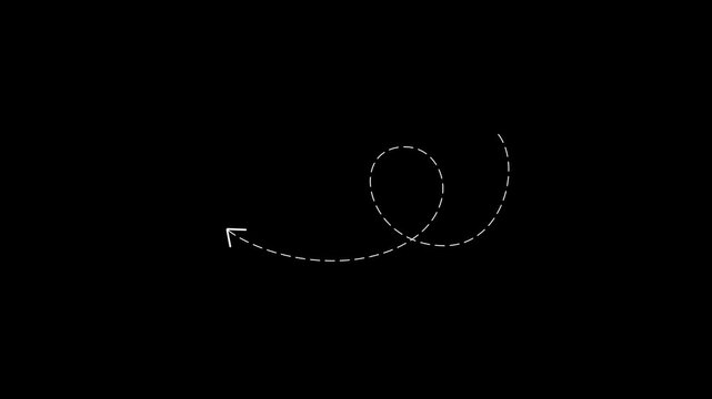 white curly arrow hand drawn shape pointing left for direction, pointer, guide, navigation, and symbol 4k animation on transparent background