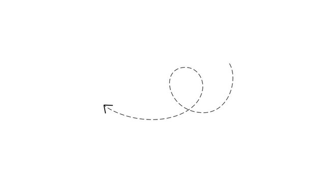 white curly arrow hand drawn shape pointing left for direction, pointer, guide, navigation, and symbol 4k animation on transparent background