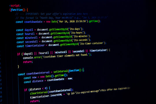 Web designer coding screen. Technology abstract background of coding screen for web design, software development, data analysis, data security concept.