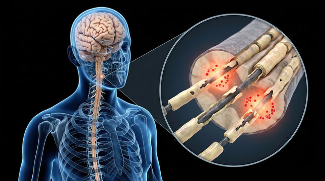 Brain plaque spinal cord nerve central nervous system medical illustration