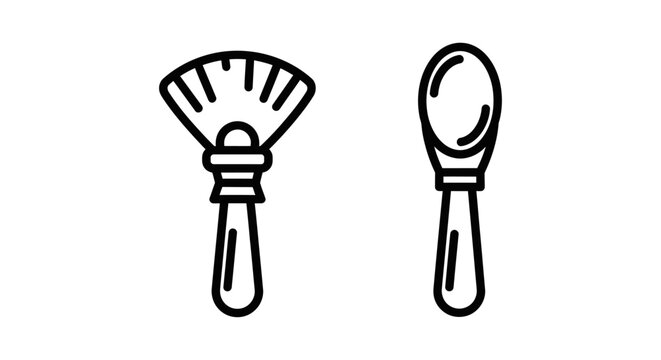 Makeup brush and compact powder applicator icon set with cosmetics applicator skincare accessory illustration equipment grooming isolated professional beautycare supplies makeover