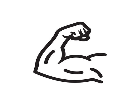 Flexed bicep icon. Strong arm illustration. Symbol of power and fitness.