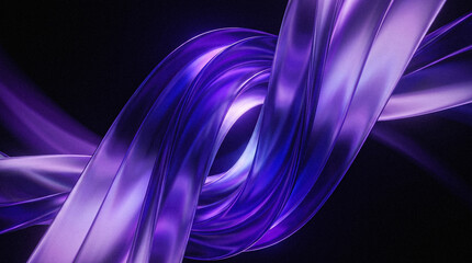 Abstract purple glowing light ribbons on black background