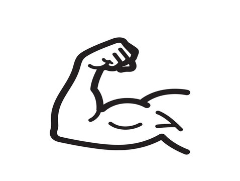 Bicep flexing icon. Strong arm muscle symbol. Fitness health graphic.