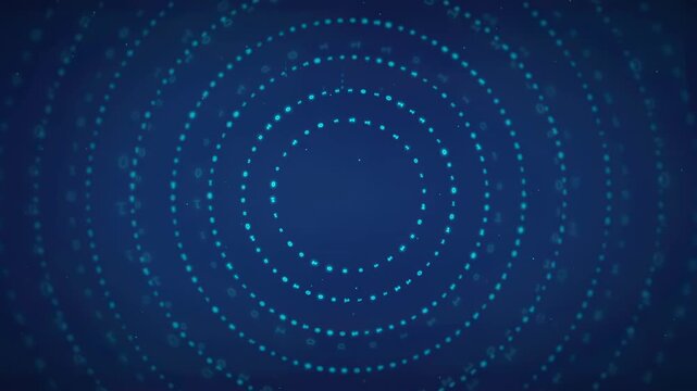 Abstract blue digital particles forming concentric circles in a futuristic high tech data motion background