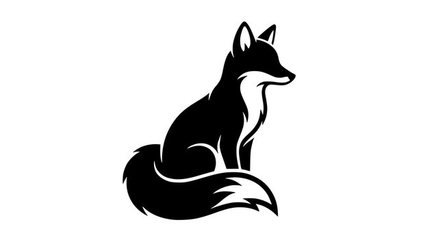 Black Sitting Fox Silhouette Vector Illustration on White Background