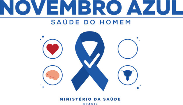 Blue ribbon with icons for mens health awareness campaign novembro azul