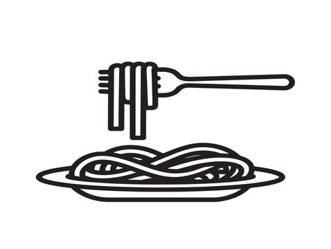 Fettuccine pasta icon. Spaghetti on fork illustration. Italian food art.